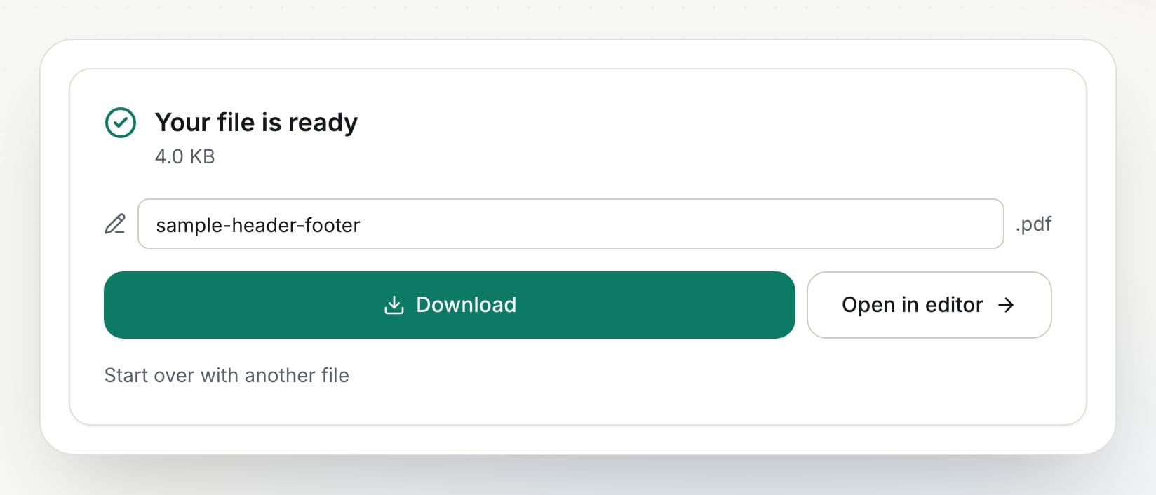 How to add a header and footer to a PDF: step 4, download the result in PDFella