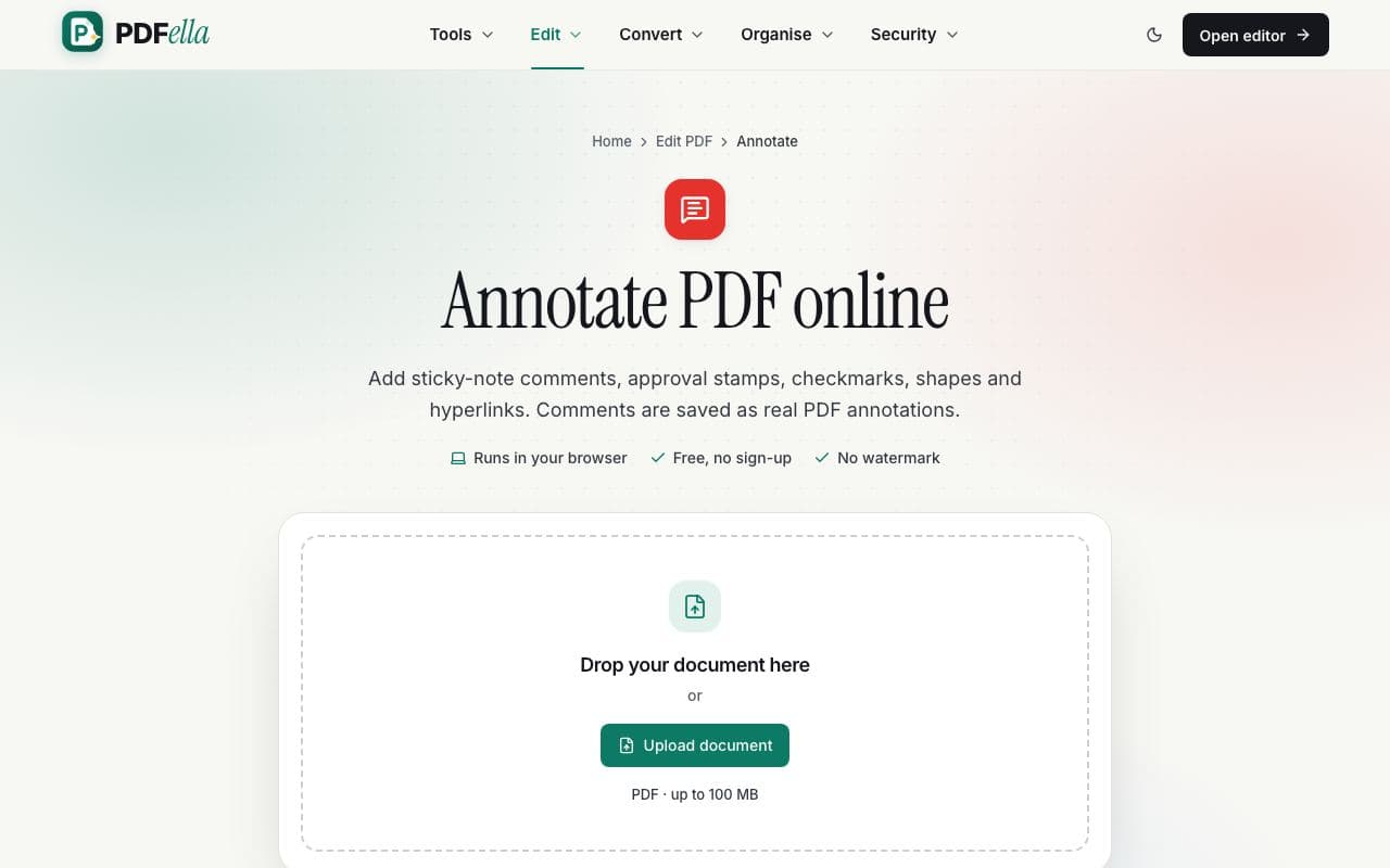 How to annotate a PDF: step 1, upload your pdf in PDFella