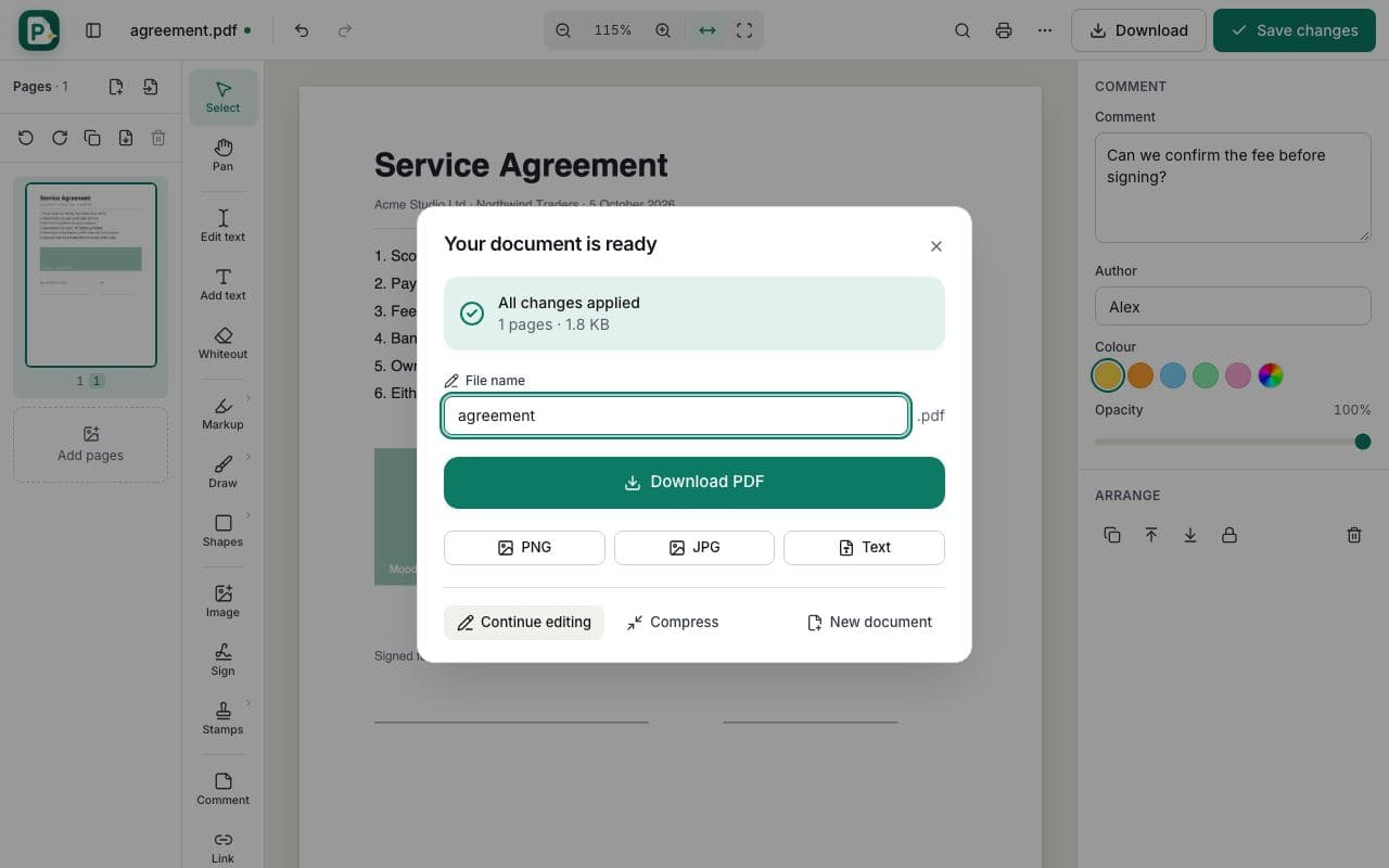 How to annotate a PDF: step 4, save and share in PDFella