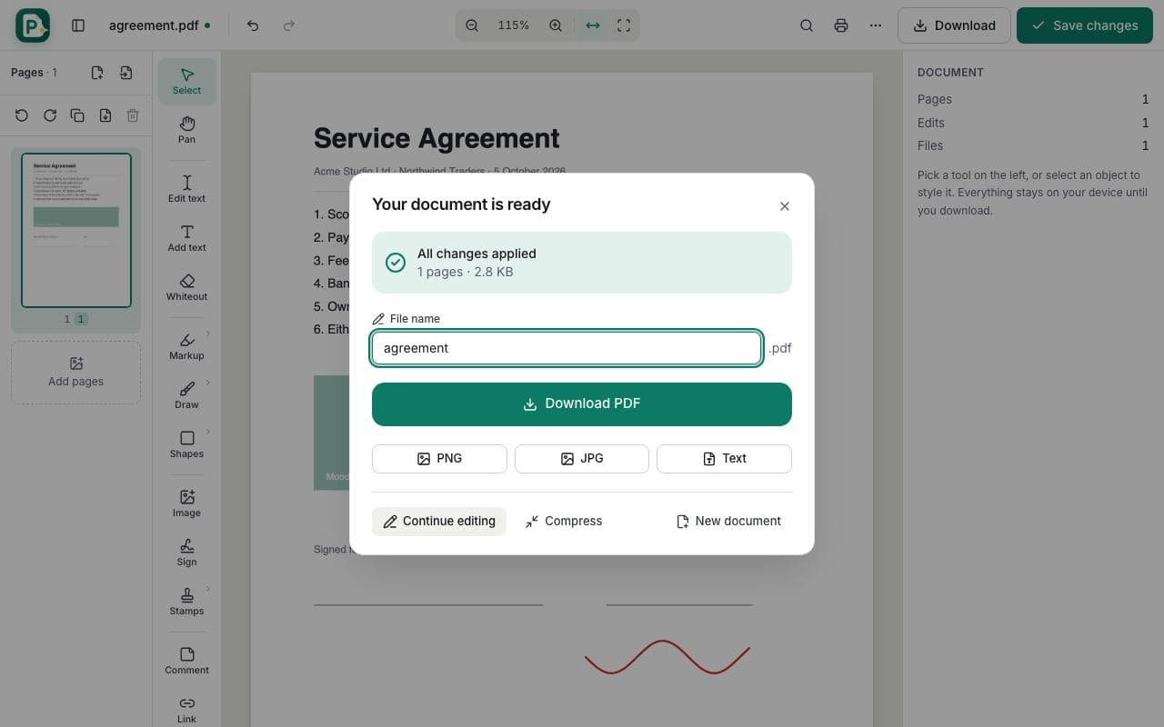 How to draw on a PDF: step 4, save and download in PDFella