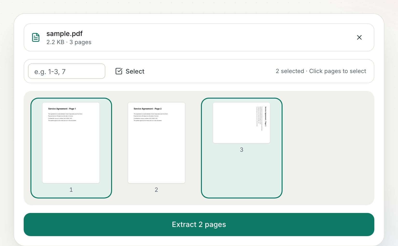 How to extract pages from a PDF: step 2, choose the pages in PDFella