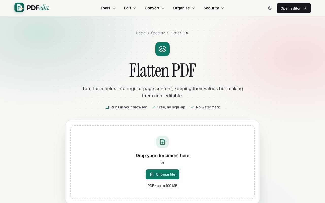How to flatten a PDF: step 1, upload your pdf in PDFella