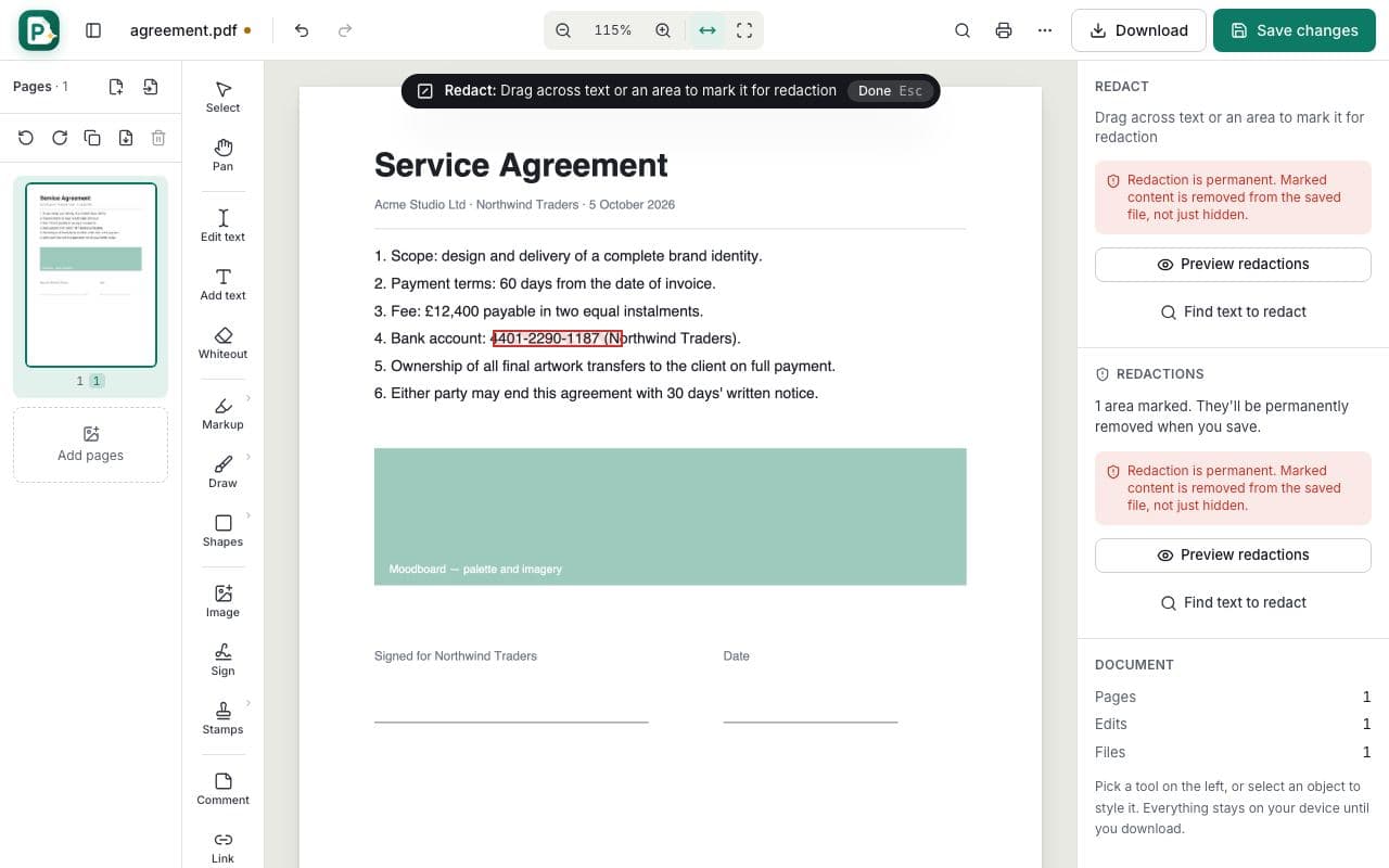 How to redact a PDF: step 2, mark what to remove in PDFella