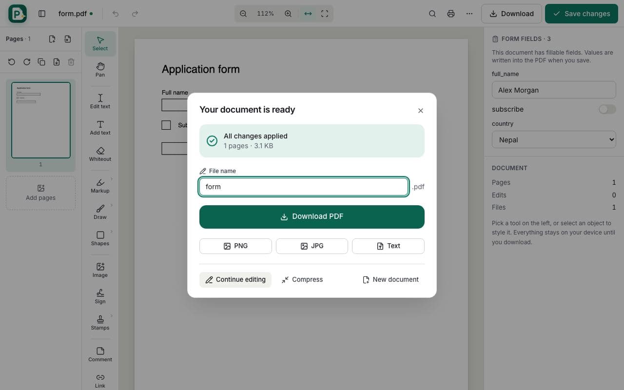 How to fill out a PDF form: step 3, sign and save in PDFella