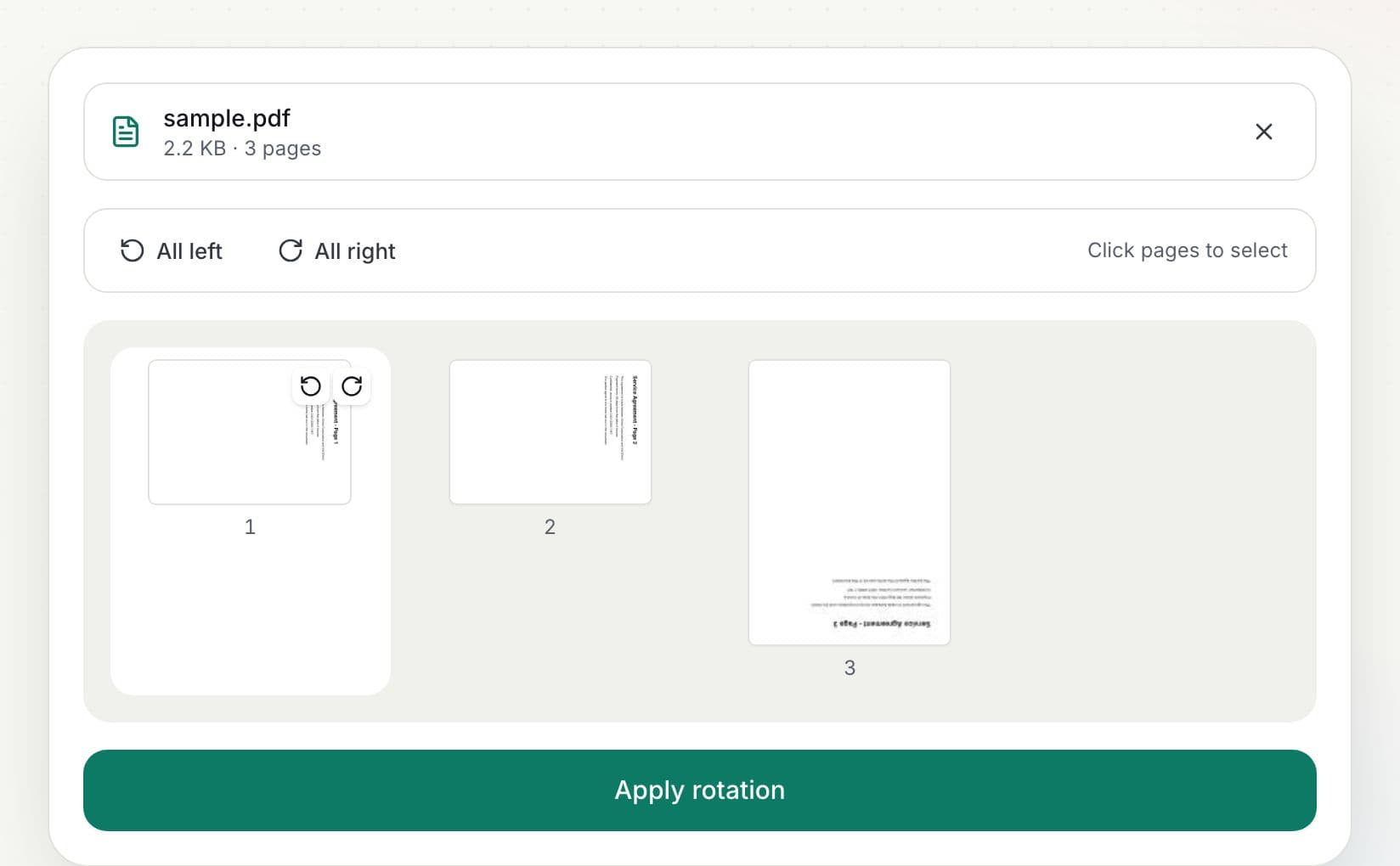 How to rotate PDF pages: step 2, rotate pages in PDFella